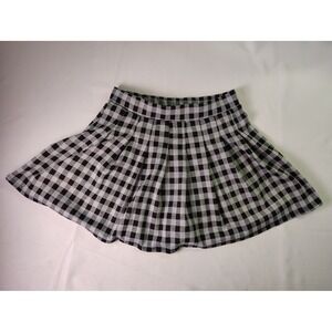 Haute Mode Plaid Pleated Skirt Womens Medium M Gray Black Checkered Mini Skirt